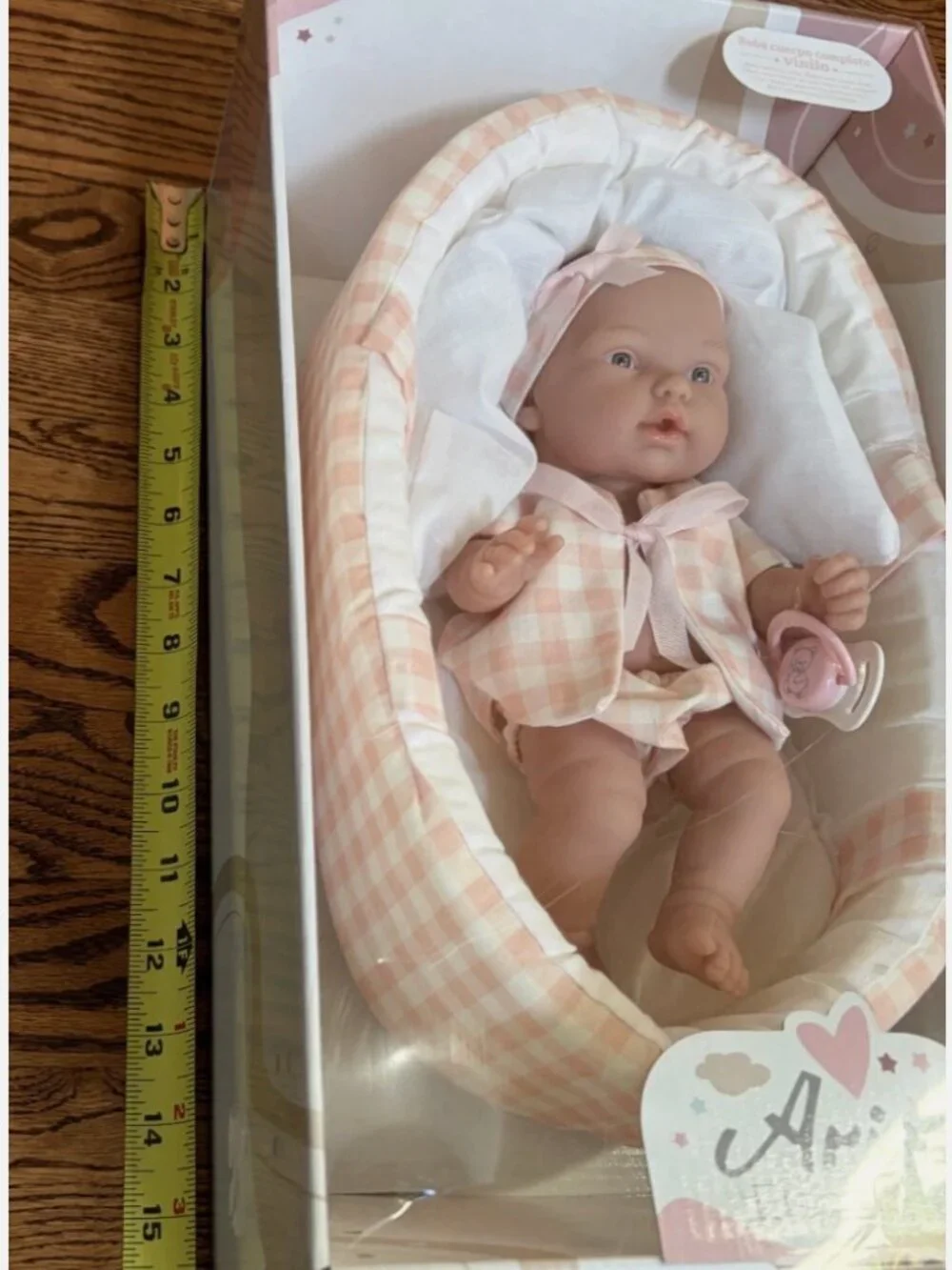 Arias Elegance Baby Doll In Carrier Made In Spain Full Vinyl Body Pacifier -New!